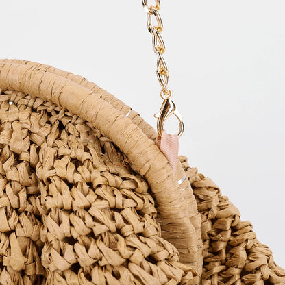 Women Straw Woven Bag Chain Strap Straw Clutch Purse Large Capacity Stylish Crossbody Bag Solid Color for Summer Beach