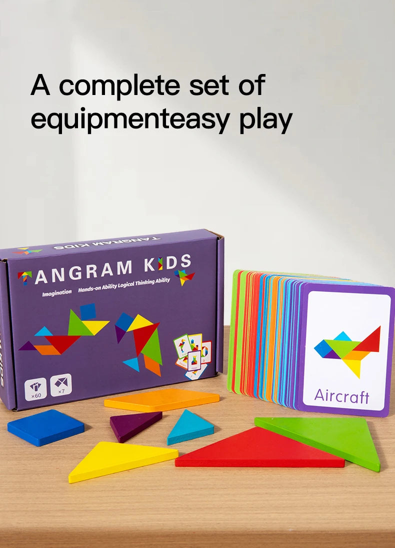 3D Wooden Tangram Jigsaw Puzzles Board Games Kids Montessori Educational Toys Children Kindergarten Geometric Shape Teaching Aid