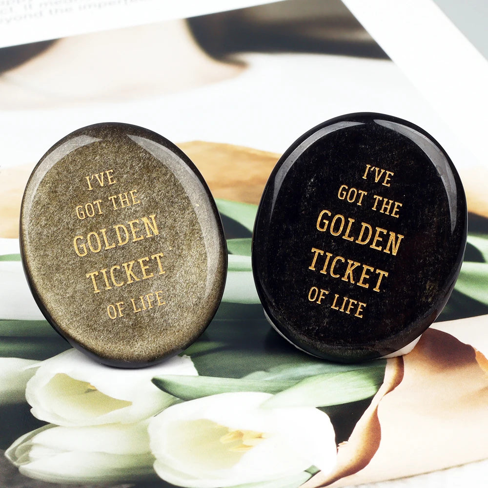 Crystal Worry Stone Double Plane Shaped Piece Inspirational Palm Stone, Engraved With Words To Relieve Worries Jade Energy Stone