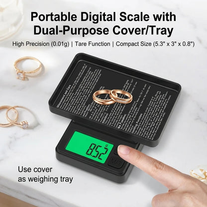 Digital Precision Pocket Scale 1000g X 0.01g with Backlit LCD Miniature Food Jewelry Ounces/Grains Measurement for Travel