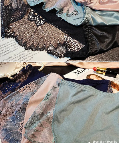 New Women Lace Flowers Panties Sexy Hollow Temptation Silk Breathable Underwear Tummy Mid Waist Butt Lift Briefs Intimate Panty