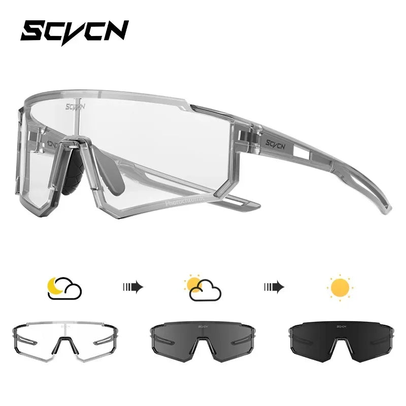 SCVCN Photochromic Sunglasses Cycling Glasses Outdoor Cycling Road Mountain Bike Glasses Men and Women Casual Hiking Windproof