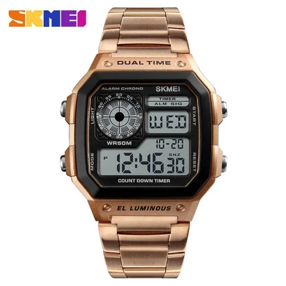 SKMEI 1335 Digital Watch for Men Retro Sports Waterproof Chrono Electronic Mens Wristwatches Stainless Steel Clock Reloj Hombre