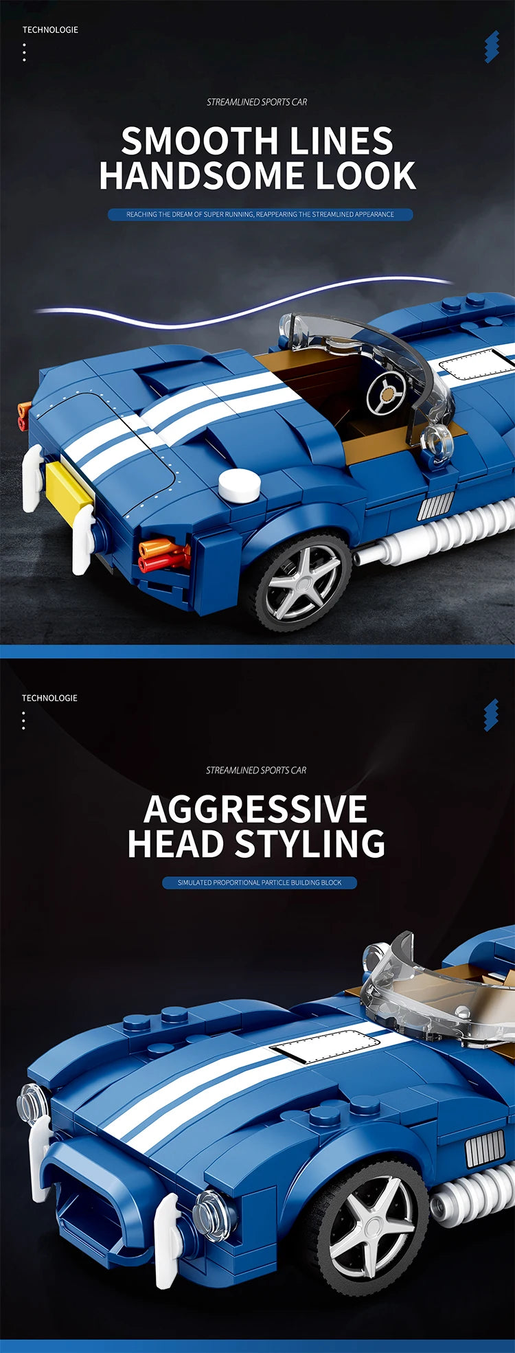 312PCS Blue Sport Car Building Block Set Creative City Vehicle Diy Car Model Bricks Desktop Display Puzzle Toys Holiday Gifts