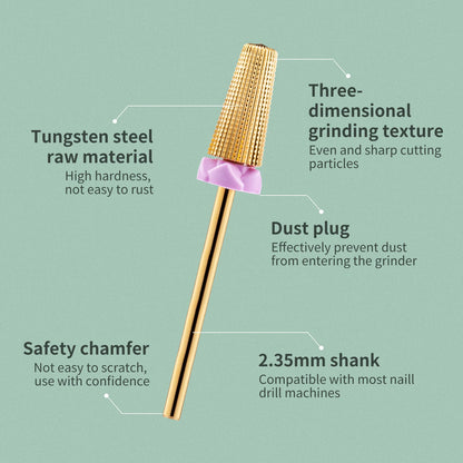 5 In 1 Tungsten Carbid Nail Drill Bits Milling Cutter For Remove Nail Polish UV Gel Tapered Safety End Cut Manicure Tools Golden