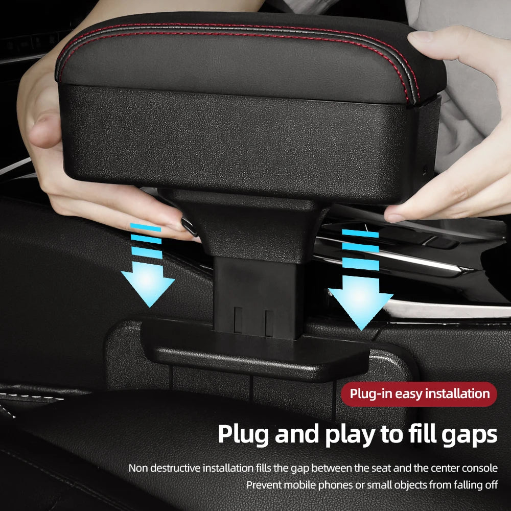 Height Adjustable Car Center Console Gap Storage Organizer with Liftable Tray Elbow Support Armrest Pad for SUV Sedan