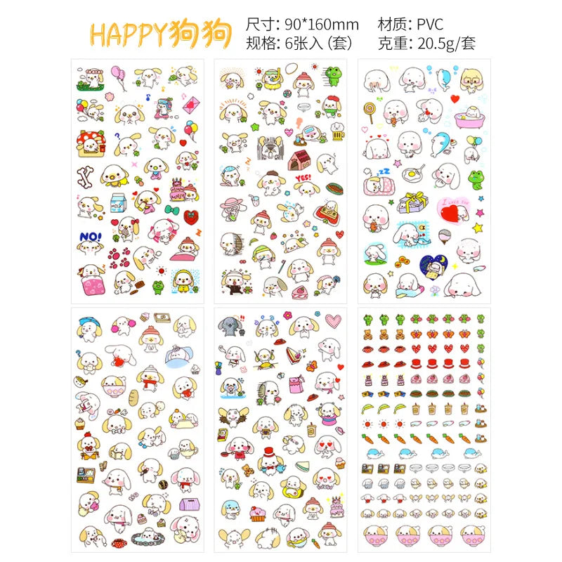 6Pieces/Set Transparent Pvc Waterproof Cartoon Sticker DIY Hand Account Decorative Stickers Kawaii Phone Cup Stickers
