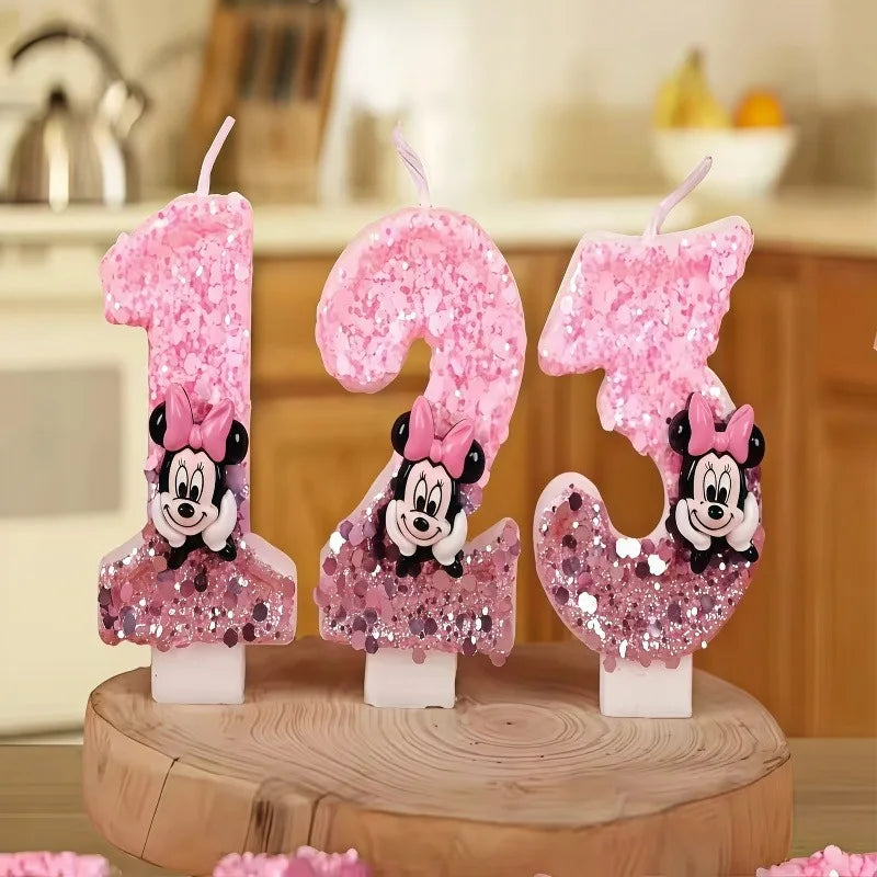 3D Number Birthday Cartoon 0-9 Minnie Mouse Candles Cake Anniversary Party Plug-in Birthday Cake Decoration Supplies DIY Gifts