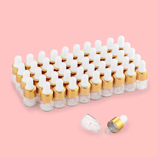 50pcs 1ml Clear Mini Glass Dropper Bottles Small with Glass Eye Dropper for Essential Oils Sample Traveling