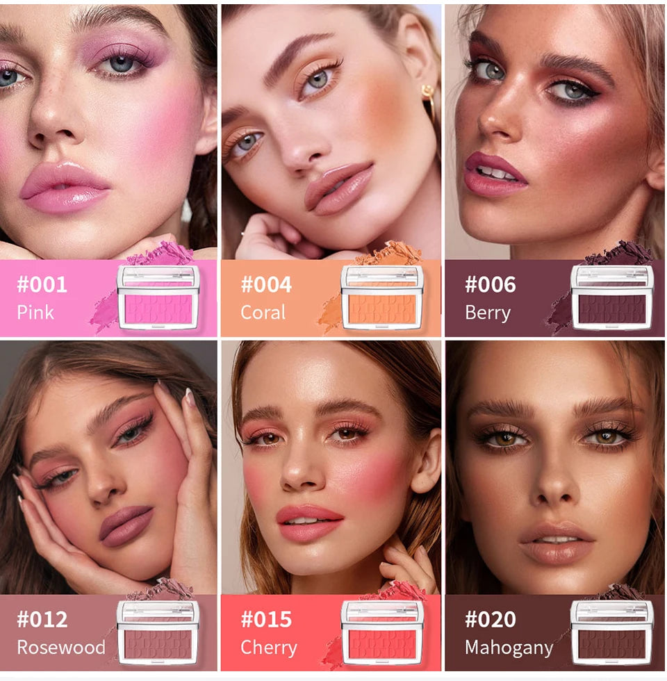 2pcs Matte Embossed Blush & Brush Long Lasting High Pigmented Multi-Purpose Blush Palette Pink Natural Color Rendering Cosmetics