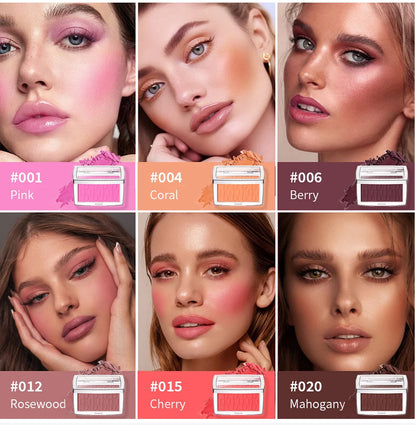 2pcs Matte Embossed Blush & Brush Long Lasting High Pigmented Multi-Purpose Blush Palette Pink Natural Color Rendering Cosmetics