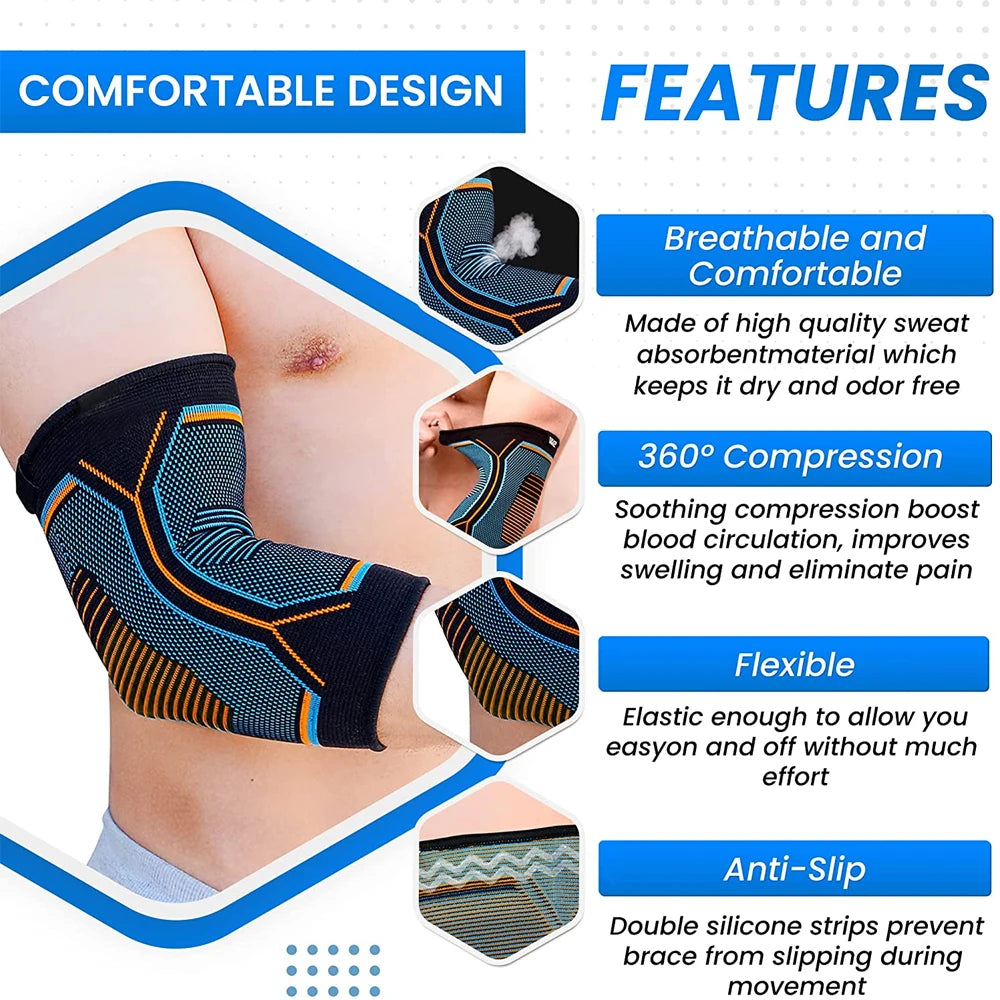 BraceTop Elbow Brace Compression Support Sleeve for Tennis Elbow Brace Strap Tendonitis, Epicondyt Elbow,Arthritis,Weightlifting