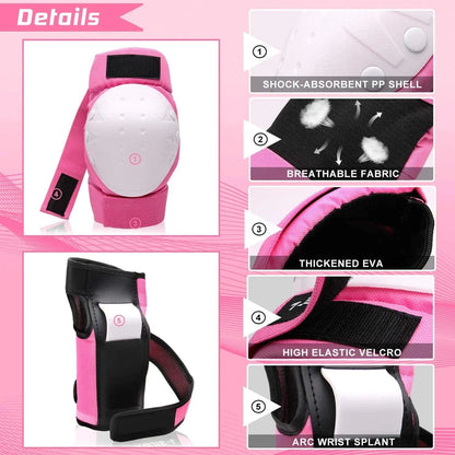 Kids/Adults Knee Elbow Pads Wrist Guards, Protective Gear Set for Roller Skates, Cycling, BMX, Skateboard, Scooter Riding Sports