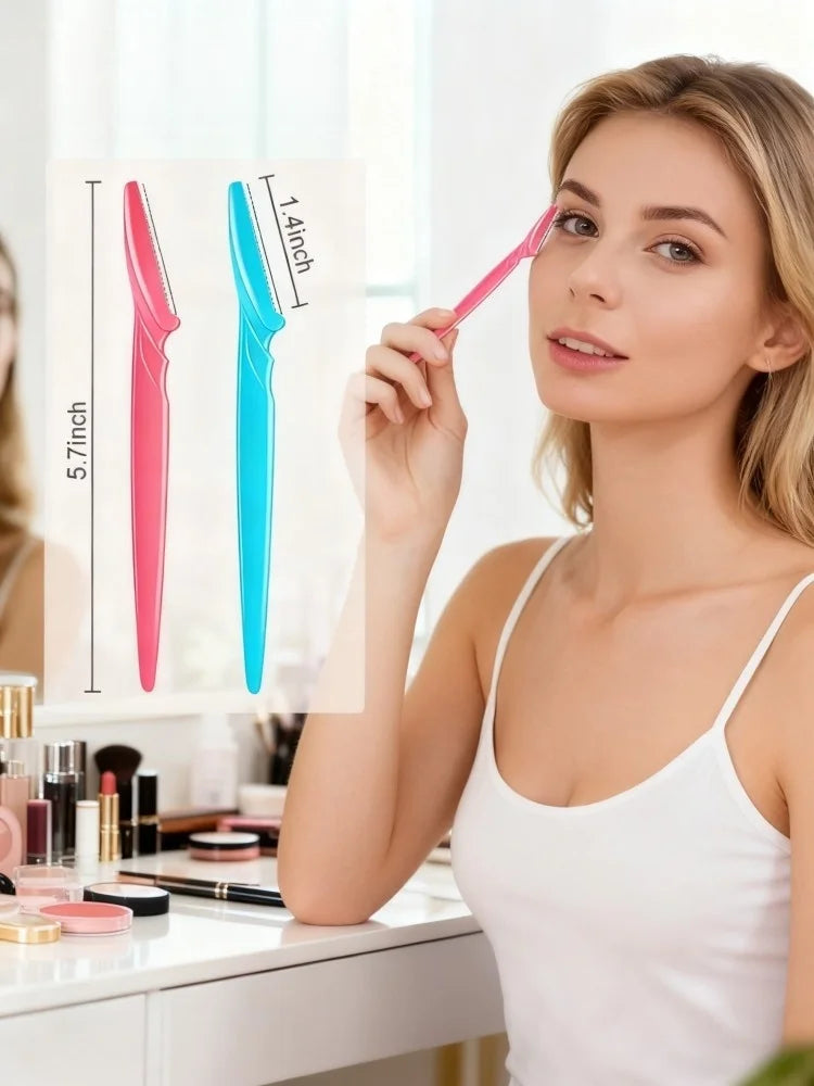 3Pcs Eyebrow Razor for Women, Safety Anti-Scratch Stainless Steel Blades, Precision Curved Blade for Eyebrow Shaping, Portable F