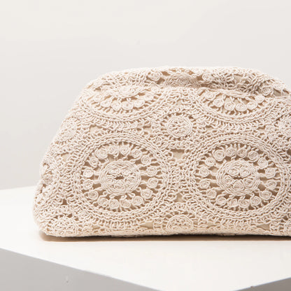 Pattern hollow woven bag, simple clutch bag, Bohemian clip bag, holiday casual straw purse, beach bag (random pattern)