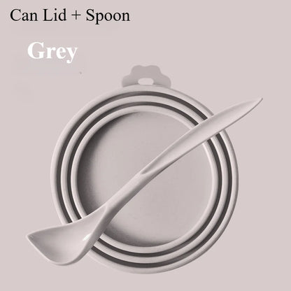 Pet Can Lid Fresh Silicone Cat and Dog Can Seal Lid Universal Adjustable Seal Lid + Spoon Food Storage Tool