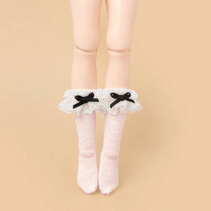 Blyth Socks Fashion Long Socks Lace Bow Socks Black White for Licca Azone Momoko OB24 OB22 OB27 YMY Doll Accessories