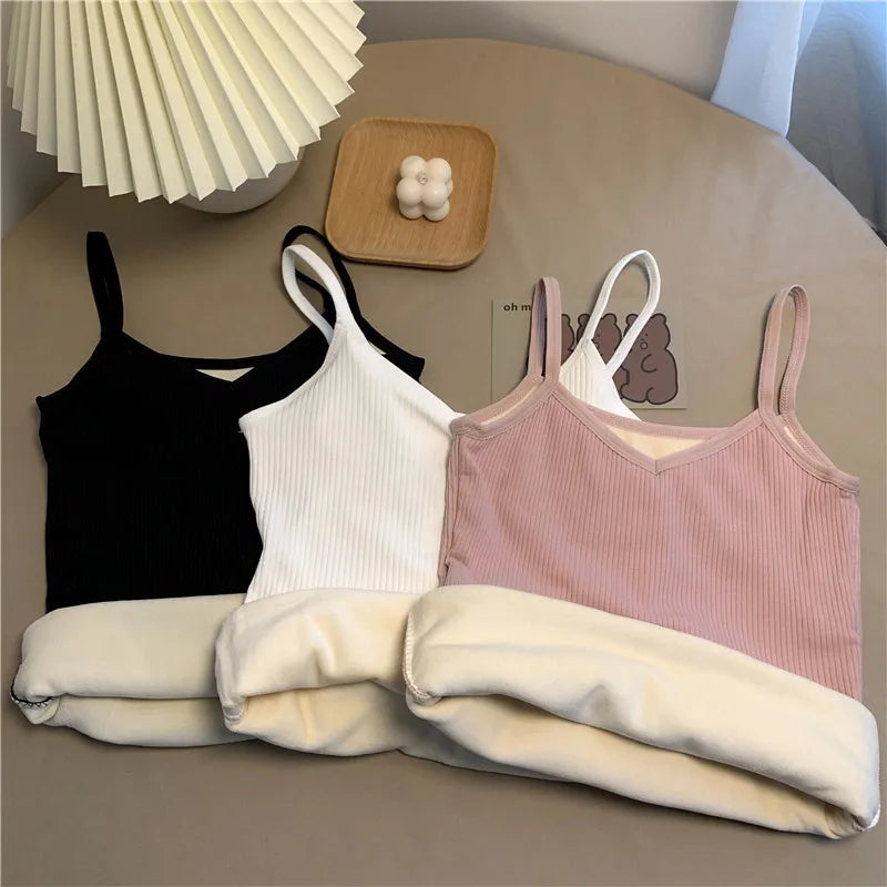 T-shirt Sleeveless Tops Women Winter Warm Underwear Solid Color Thermal Casual Nightwear Sexy Elasticity Female Thin Velvet