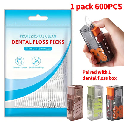 600 Pieces, 300 Pieces - Fine Sliding Dental Floss Stick, Equipped with Convenient Dental Floss Box