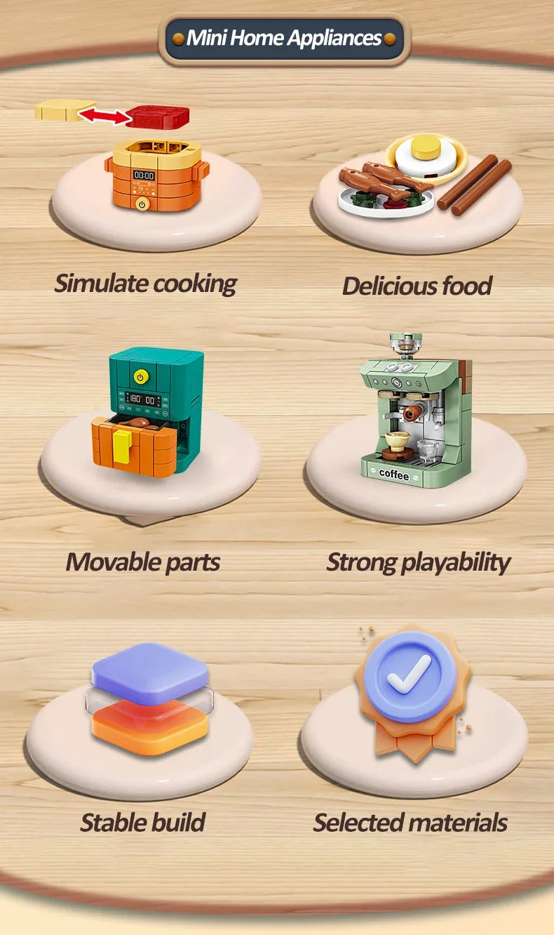 Pretend Play Home Appliance Building Blocks Kids Toys Birthday and Holiday Gift Mini Appliances Set Including Fan Computer Stove