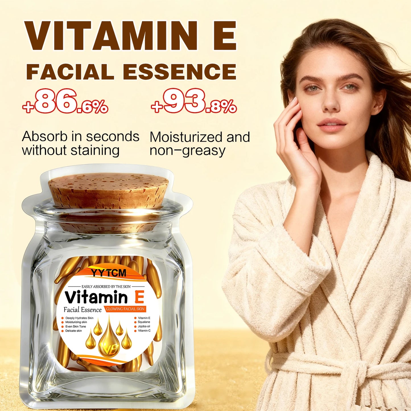 Vitamin E Deep Moisturizing Capsule Essence–Hydrates Smooths Skin. Formulated Squalane Vitamin 18/30/48/60/90/180 Capsules