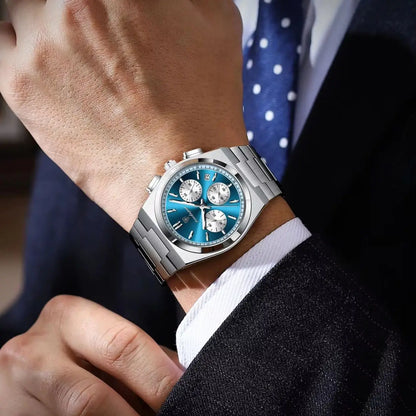 POEDAGAR Fashion Man Watches Chronograph Date Stainless Steel Casual Men Wristwatch Waterproof Luminous Men's Quartz Watch Reloj