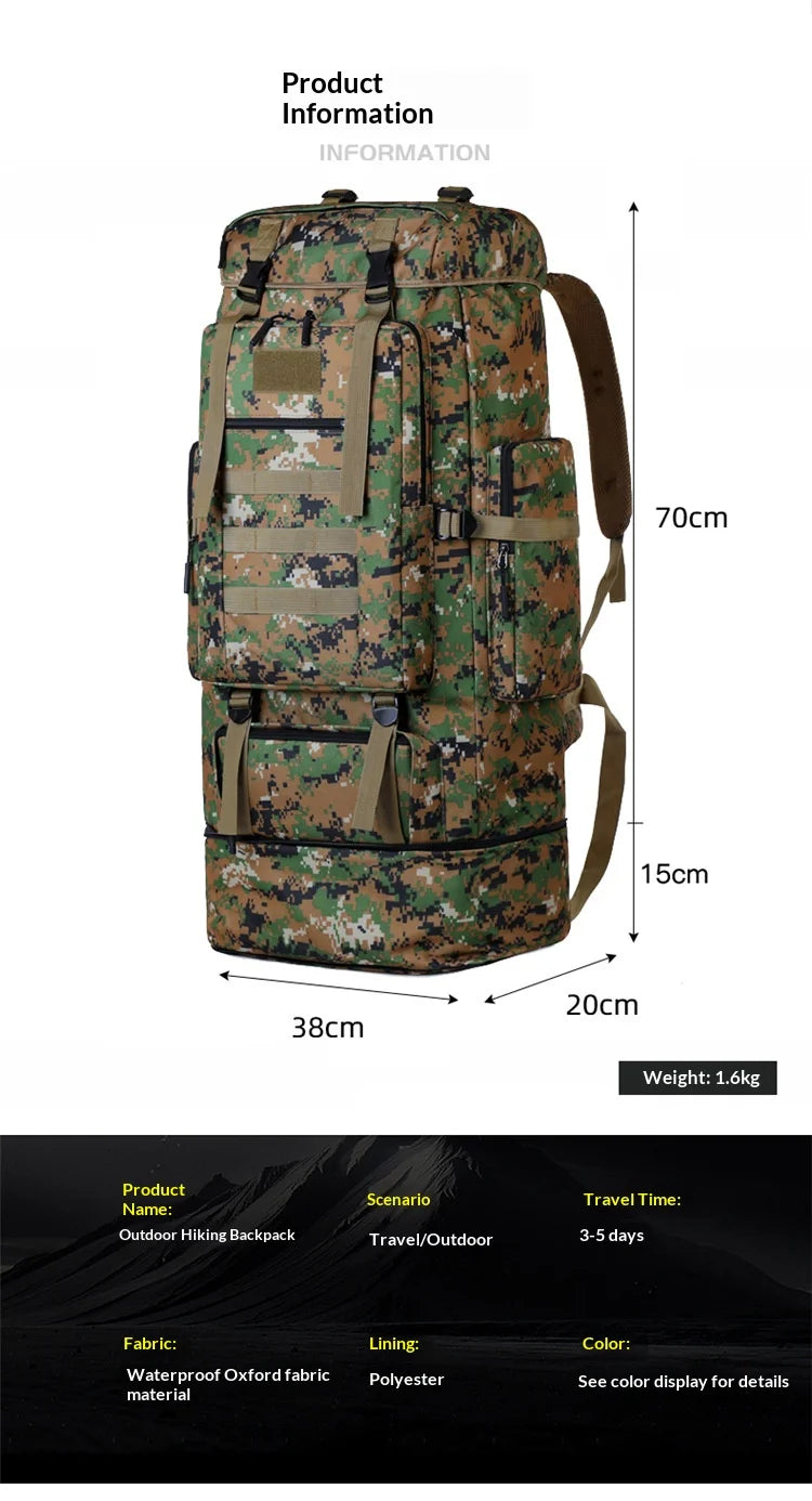 Homefish 80L/100L Large Mountaineering Backpack Outdoor Climbing Bag Tactical Rucksack Hiking Camping Travel Backpack