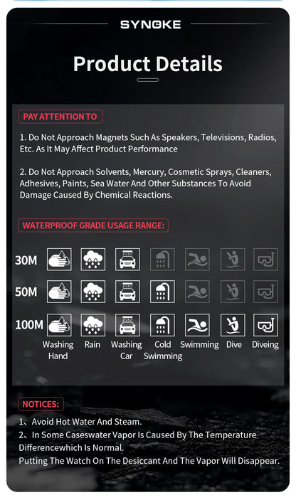 SYNOKE Digital Watch Student Electronic Outdoor Sports Boy Luminous Waterproof MultiFunction Watch Retro Square Watch