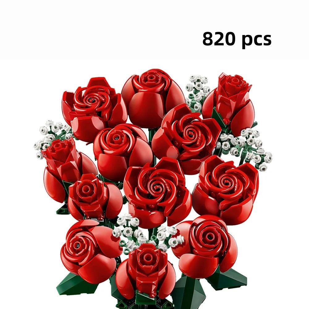 KNEW BUILT 3D Rose Building Blocks Toys-Everlasting Love,Perfect Valentine's Gift ,DIY Flower Home/Desk Decor,Simple Assembly
