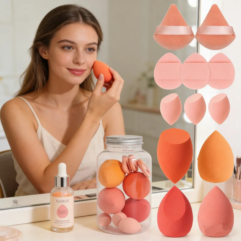 12/14Pcs Makeup Sponge Set Cosmetic Blender Beauty Egg Foundation Sponge Powder Puffs Mini Finger Puff Women Make Up Accessories