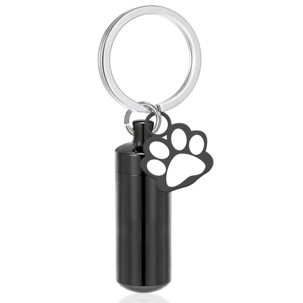 Pet Urns Keychain Paw Print Cylinder Urn Pendant Keychain for Dog Ashes Puppy Kitten Ashes Keepsake Cremation  Memorial Pendant