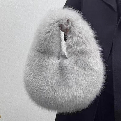 Fashion Soft Plush Half Moon Bags for Women Designer Fluffy Faux Fur Lady Handbags Luxury Small Tote Female Winter Purses