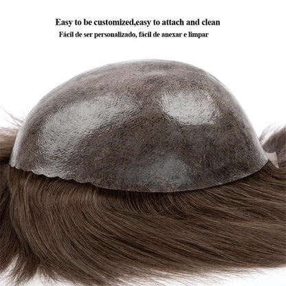 Male Hair Prosthesis 0.12-0.14mm Injection Skin Toupee Man Wigs For Men Wig Men's capillary prothesis 100% Human Hair Men's Wigs