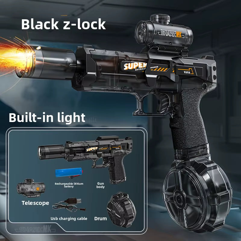 Simulated Firing and Recoil Electric Water Gun Toys Children Automatic Sensor Lights Water Pistol Summer Outdoor Beach Kids Toy