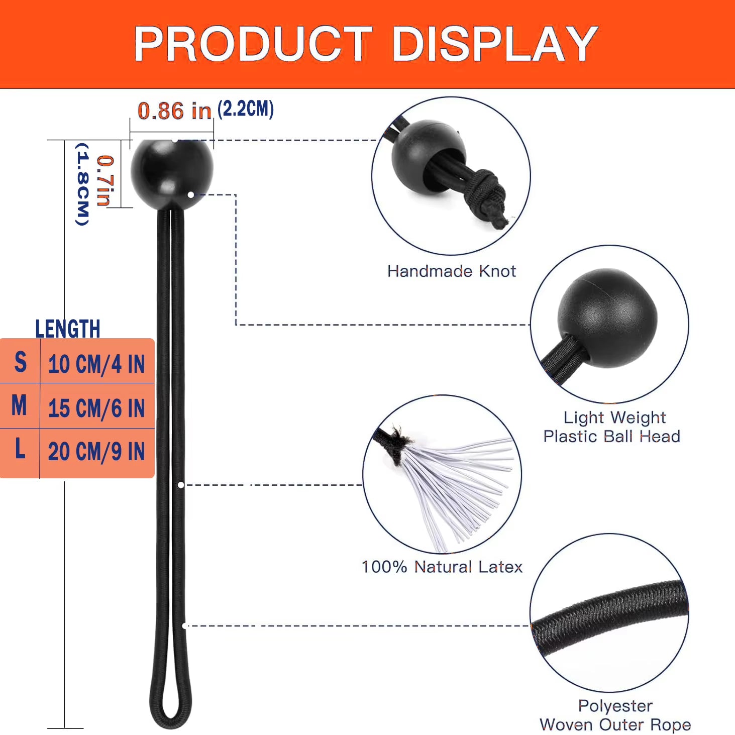 YANBIGUO 50-Pcs Bungee Balls,Black Cord for Canopy Tarp, UV Resistant,With Elastic String Canopy, Straps, Tent, Poles & Wires