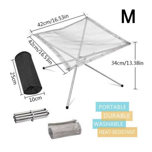 Stainless Steel Outdoor Camping Campfire Fire Rack Foldable Mesh Fire Pit Wood Stove Fire Frame Rack Garden Backyard BBQ Bonfire