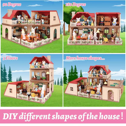 1/12 Dollhouse Furniture Family House Villa Simulate Forest Rabbit Animal Family Miniature Scene Toy Display Furniture Toy Gift