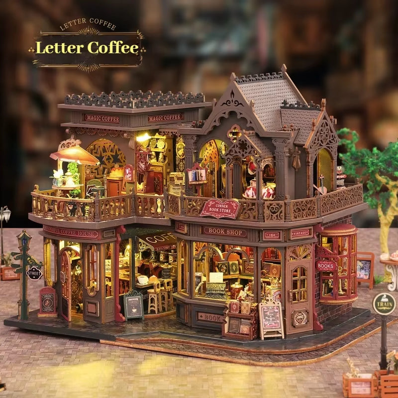 Wooden Diy Doll House Miniature Furniture Twilight Letter Coffee Home Dollhouse Handmade Model Assembly Toys Birthday Gifts