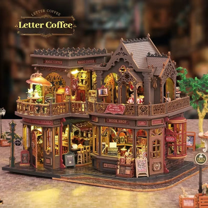 Wooden Diy Doll House Miniature Furniture Twilight Letter Coffee Home Dollhouse Handmade Model Assembly Toys Birthday Gifts