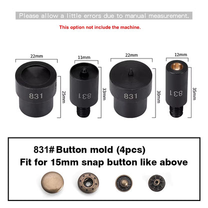 WUTA Manual Button Installation Tool Mute Punching Mushroom Rivets, Eyelet Hand Pressing (Without /With Machine) DIY Craft Tools