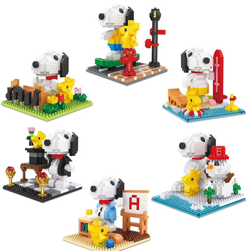 Snoopy Diamond Building Blocks Assembly Street View Model Character Scene Dog Mini Bricks Figure Toys for Christmas Gifts