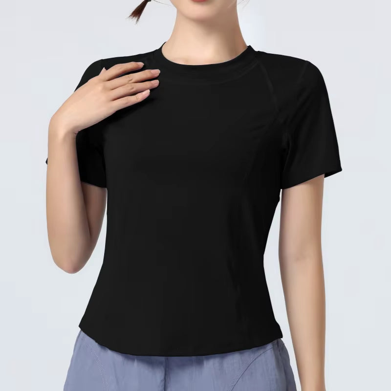 Women Workout Gym Top with Mesh Short Sleeve Seamless Athletic Shirts for Yoga Running Breathable Quick Dry Sport Tees