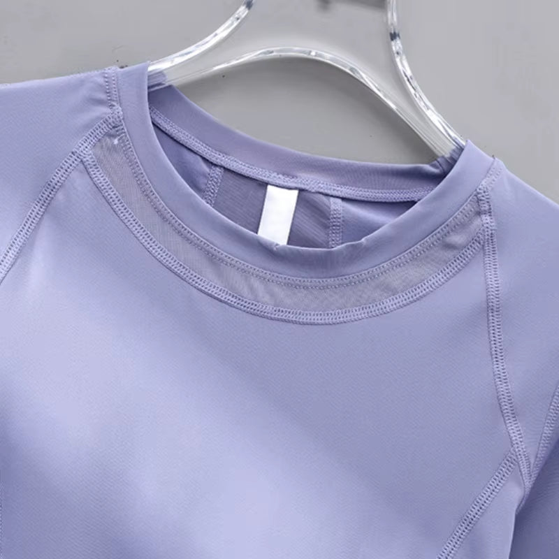 Women Workout Gym Top with Mesh Short Sleeve Seamless Athletic Shirts for Yoga Running Breathable Quick Dry Sport Tees