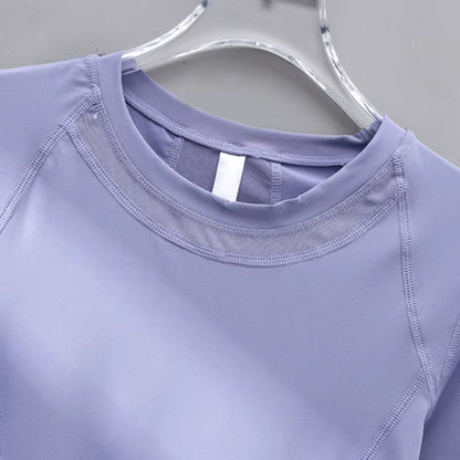 Women Workout Gym Top with Mesh Short Sleeve Seamless Athletic Shirts for Yoga Running Breathable Quick Dry Sport Tees