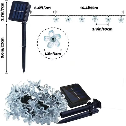 Solar Cherry Garden Blossom Flower Lights Garlands String Lights Solar Outdoor Waterproof Lawn Pathway Christmas Decoration Lamp
