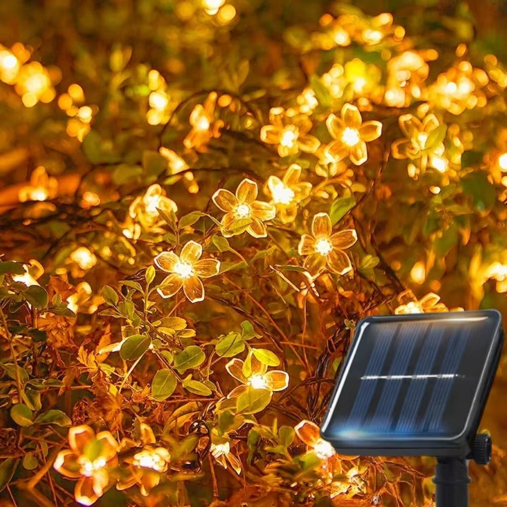 Solar Cherry Garden Flower Lightsbattery-Operated Garland Solar Outdoor Waterproof Lawn Pathway Christmas Decoration 2025