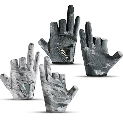 1 Pair Fishing Gloves for Men Summer Fishing Road Sub Sunscreen and anti Slip Ice Silk Breathable Thin Three Finger Cut Gloves