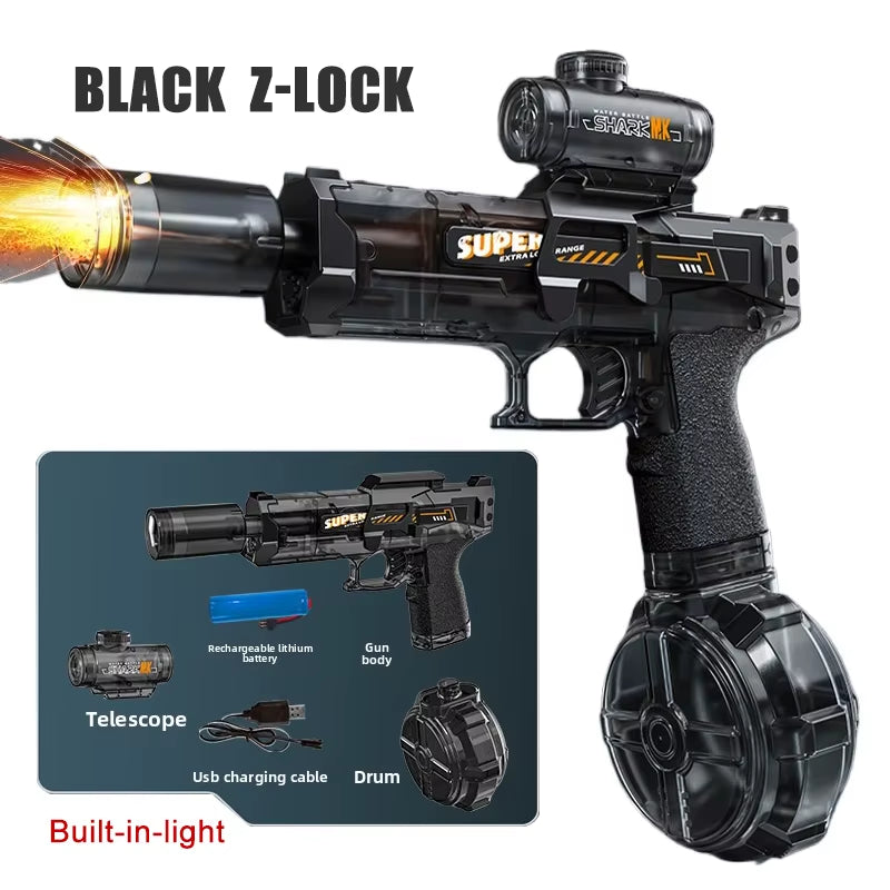 Simulated Firing and Recoil Electric Water Gun Toys Children Automatic Sensor Lights Water Pistol Outdoor Beach Kids Toy Gift