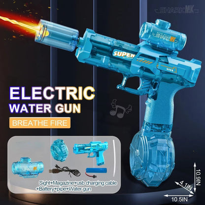 Simulated Firing and Recoil Electric Water Gun Toys Children Automatic Sensor Lights Water Pistol Summer Outdoor Beach Kids Toy