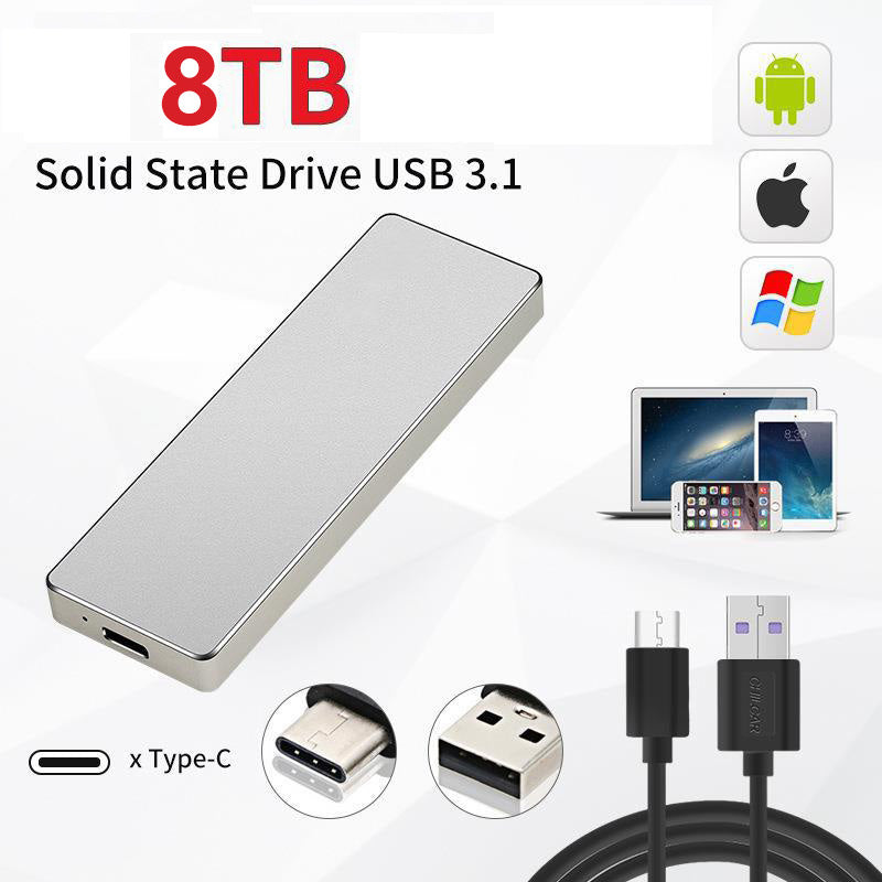 New Alloy Mini Slim SSD Hard Drive High Speed Mobile Solid State Drive 2TB 8TB 16TB Large Capacity Hard Disk External USB 3.1